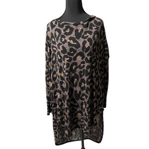 Adrienne Black and Brown Leopard Print Poncho